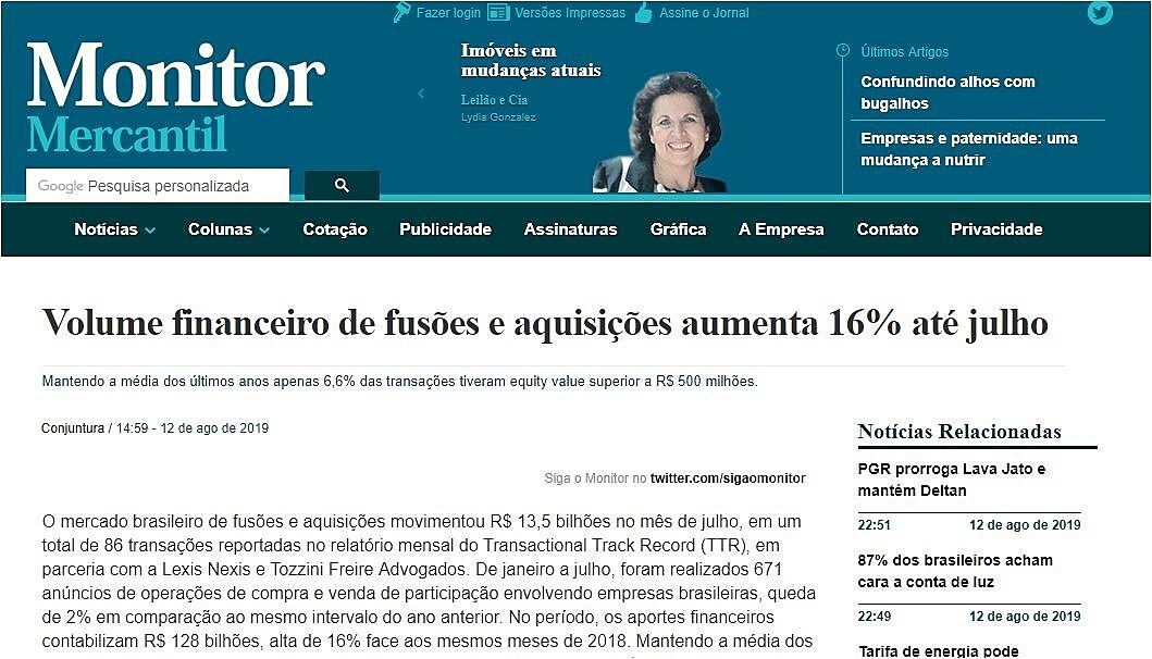 Volume financeiro de fuses e aquisies aumenta 16% at julho